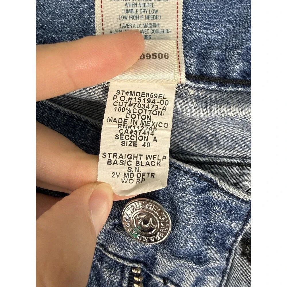 True Religion Ricky Straight Flap Pocket Jeans Mens 40x29 Blue Wash Denim Y2K
